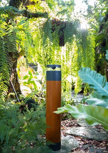 LIGHTWAVE Bollard MicroPRIM™ Walnut Finish Forest Background