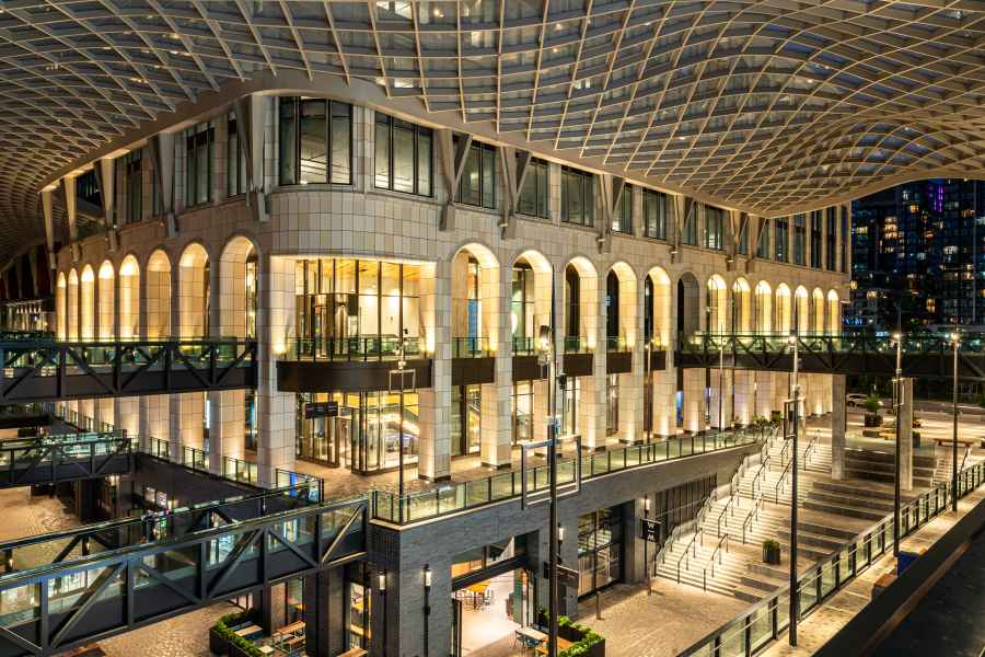 Covered Walkways, Steps, and Sitting Areas With Tall Poles