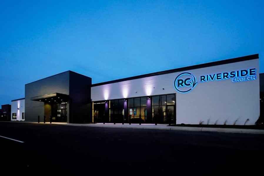 Church Entrance With Upward Lighting
