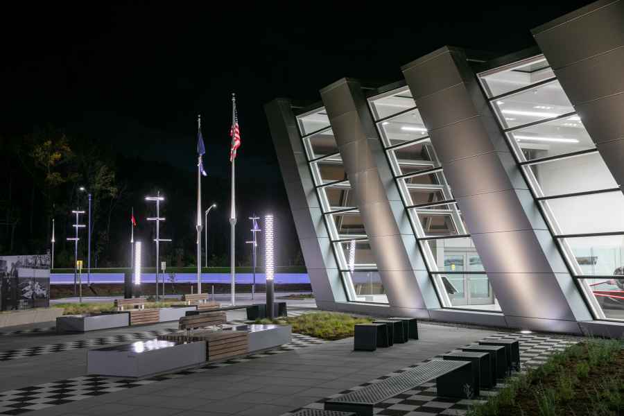 INDOT Clear Creek Night Lit Columns By Flags