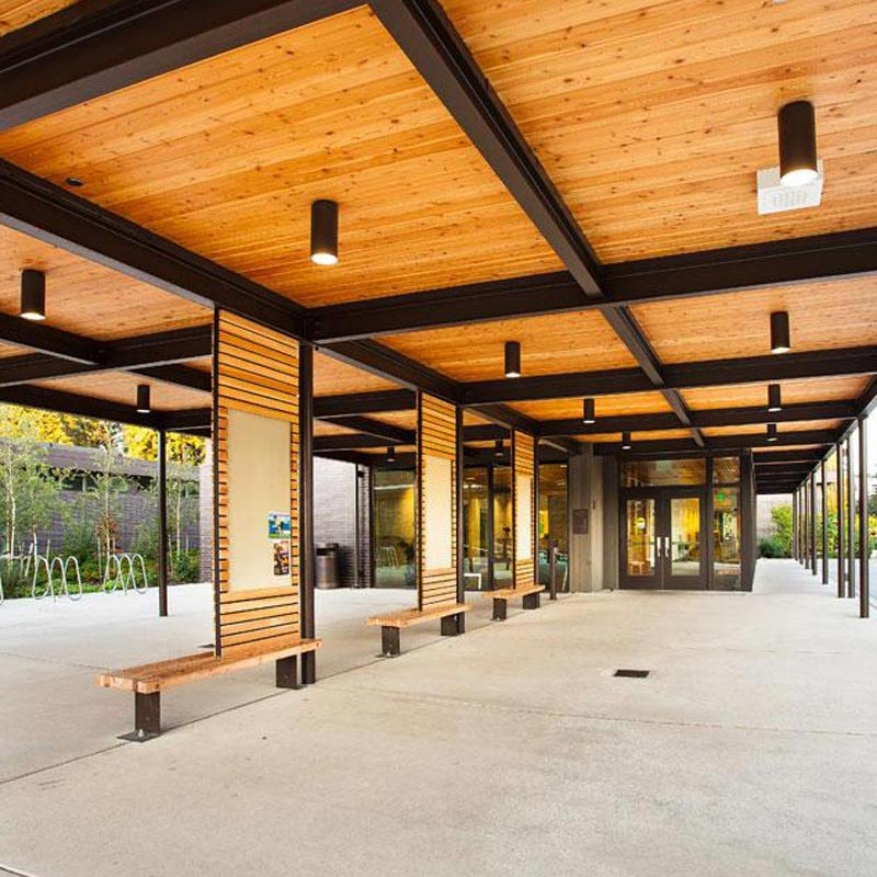Ceiling Ceiling-mounted canopy lights installed in a transit station