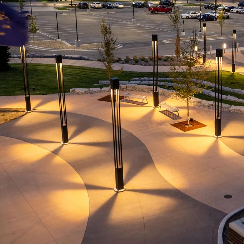 Light Columns Light columns installed outside of a city hall
