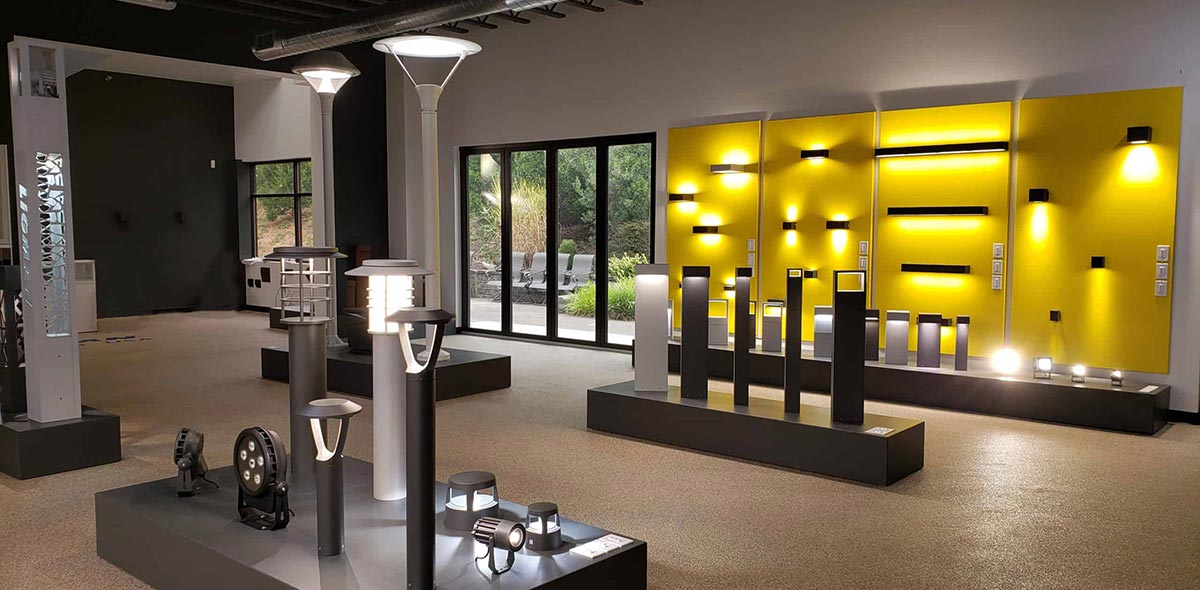 World Class Fabricator An assortment of outdoor lighting products displayed inside Ligman North America's learning center