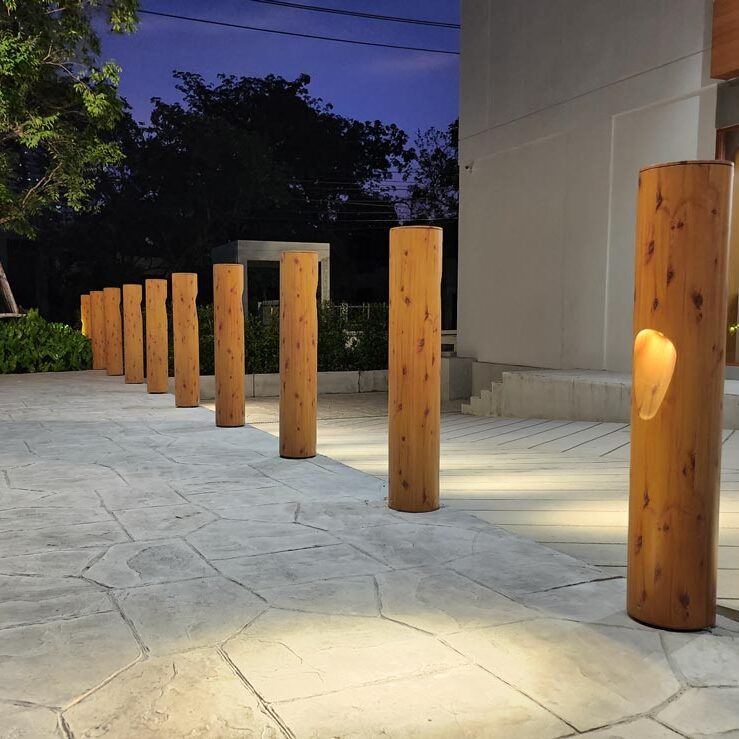 DaVinci Smart Bollards with a wood MicroPRIM finish